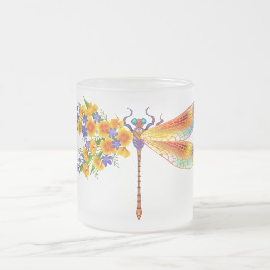 gele bloemlibel matglas koffiemok (Center)