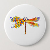 gele bloemlibel ronde button 4,0 cm (Voorkant)