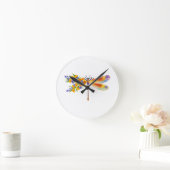 gele bloemlibel ronde klok (Huis)