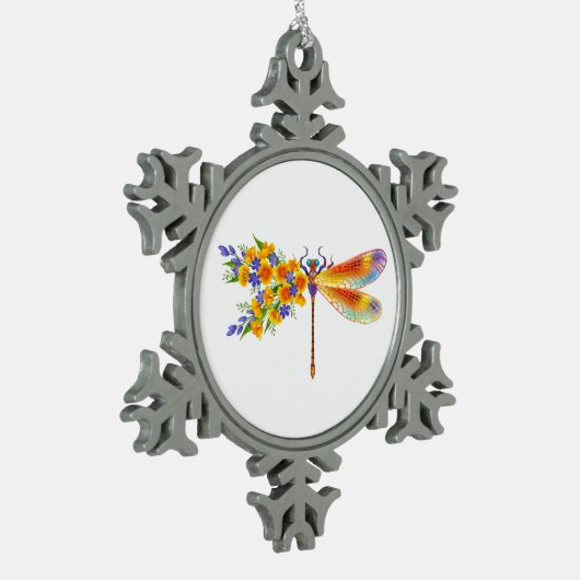 gele bloemlibel tin sneeuwvlok ornament (Links)