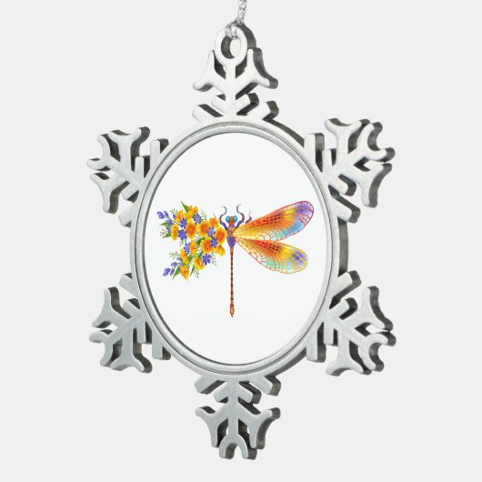 gele bloemlibel tin sneeuwvlok ornament (Rechts)