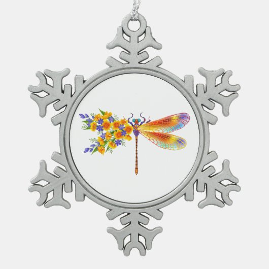 gele bloemlibel tin sneeuwvlok ornament (Voorkant)