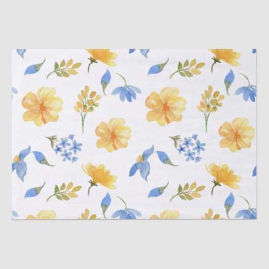 Gele bloemmotief blauwe tegels Italiaanse decoupag Tissuepapier (Voorkant)