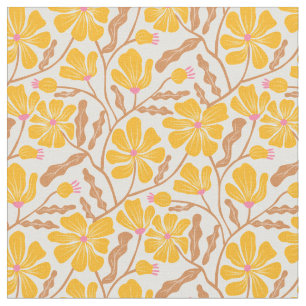 Gele bloemmotief in mid-century modern stijl stof