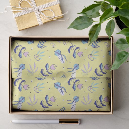 Gele bloemmotief tissuepapier Beschrijving (Geschenk)