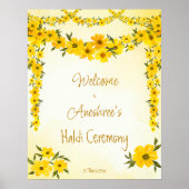 Gele bloemrijke tuinland Indische bruiloft haldi w Poster (Voorkant)