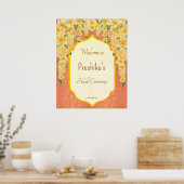 Gele bloemrijke tuinland Indische bruiloft haldi w Poster (Keuken)