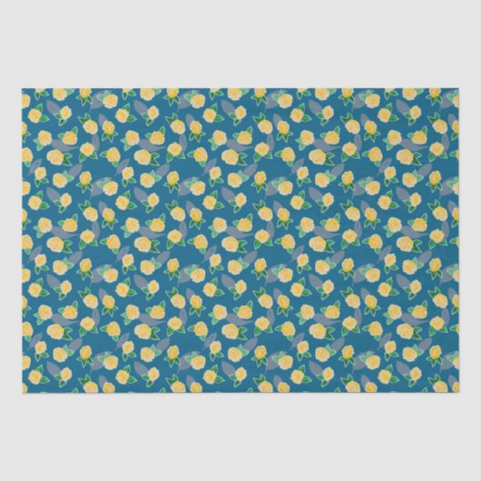 Gele bloemrozen op blauw tissuepapier (Voorkant)