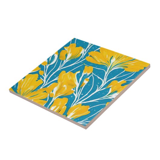 gele bloemtuin tegeltje (Zijkant)