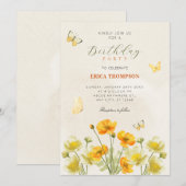 Gele bloemvlinders kaart (Voorkant / Achterkant)