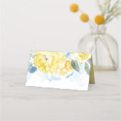 Gele Bloesem Stoffig Blauw Bruiloft Plaatskaartje (Achterkant)