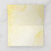 Gele Bloesem Stoffig Blauw Bruiloft Plaatskaartje (Binnenkant ongevouwen)