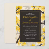 Gele Bloesem Zwarte Huwelijksuitnodiging Kaart (Voorkant / Achterkant)