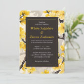 Gele Bloesem Zwarte Huwelijksuitnodiging Kaart (Staand voorkant)