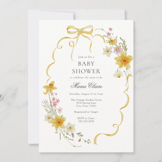 Gele bloesems en bogen Baby shower Kaart (Voorkant)