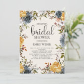 Gele Blue Floral Bridal Shower Kaart (Staand voorkant)