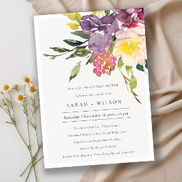 Gele Blush Bourgogne Floral Couples Shower Invite Bedankkaart