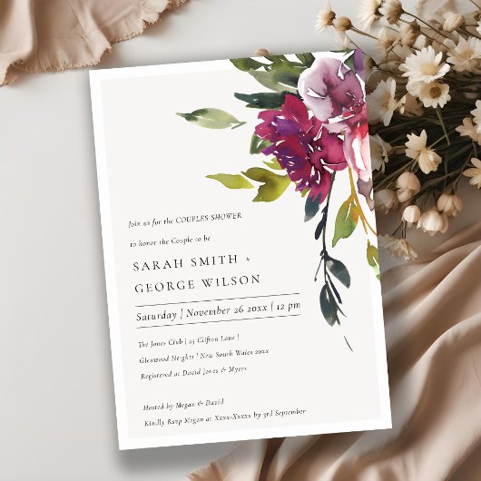 Gele Blush Bourgogne Floral Couples Shower Invite Bedankkaart