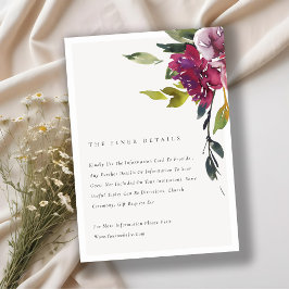 Gele Blush Burgundy Floral Wedding Details Informatiekaartje