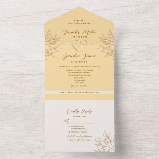 Gele Boho bruiloft All In One Uitnodiging (Binnen)