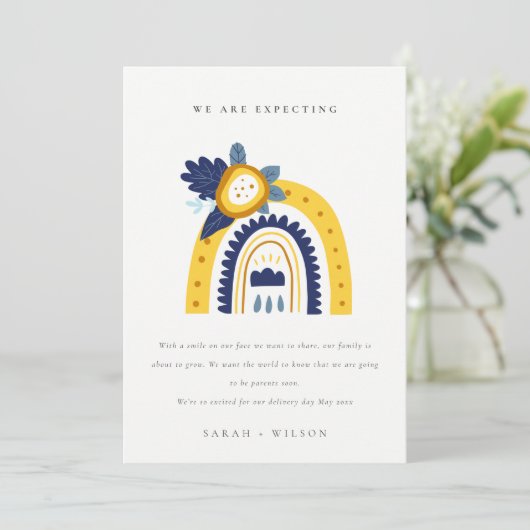 Gele Boho Floral Rainbow-Baby Bedankkaart (Staand voorkant)