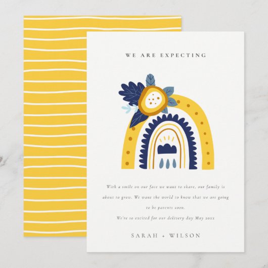 Gele Boho Floral Rainbow-Baby Bedankkaart (Voorkant / Achterkant)