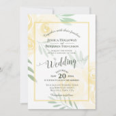 Gele Boho Rozen Calligrafie & QR Code Trouwen Kaart (Voorkant)