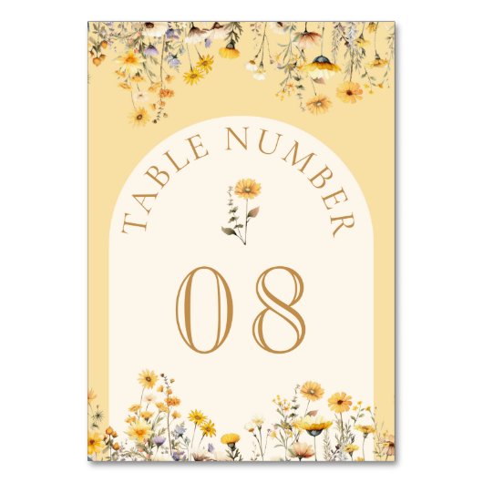 Gele Boho Wildflower Bloemen Bruiloft Kaart (Voorkant)