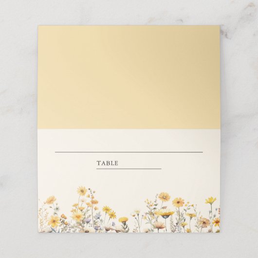 Gele Boho Wildflower Bloemen Bruiloft Plaatskaartje (Buitenkant ongevouwen)