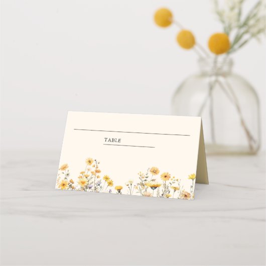 Gele Boho Wildflower Bloemen Bruiloft Plaatskaartje (Voorkant)