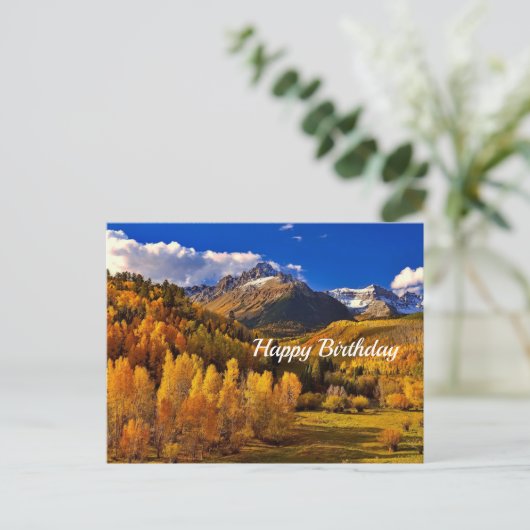 gele bomen Berg Birthday Briefkaart (Staand voorkant)