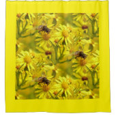 Gele bommel bij en Daisy Flowers Shower Curtain Douchegordijn (Voorkant)