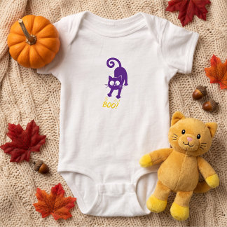Gele Boo Paarse Kat Halloween Romper