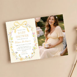 Gele Boog Bloemstrepen Foto Baby Shower Kaart