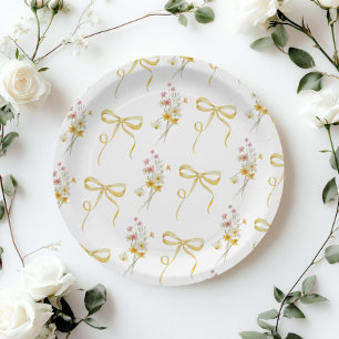 Gele Boog Zomer Wilde Bloemen Baby Shower Papieren Bordje