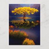 Gele boom in het midden van het meer briefkaart (Voorkant)
