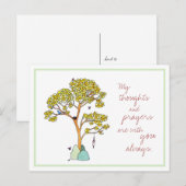 Gele boom met blauwvogels en gebeden briefkaart (Voorkant / Achterkant)