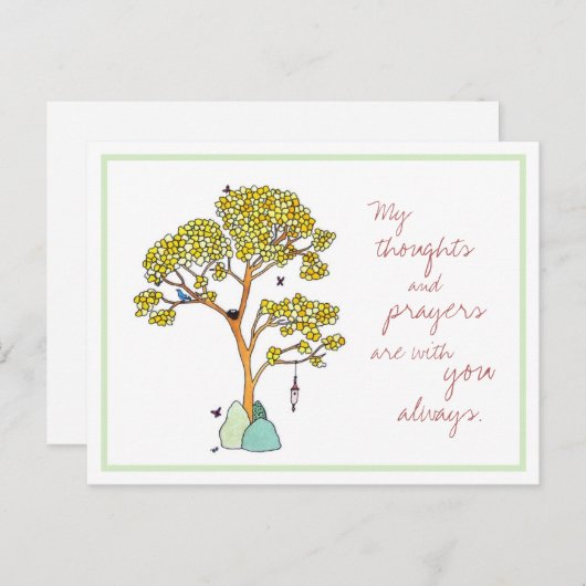 Gele boom met blauwvogels en gebeden briefkaart (Voorkant / Achterkant)