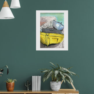 Gele boot aquarel kunst | Kust wanddecoratie Poster