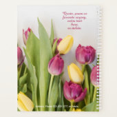 Gele & bordeauxrode tulpen, naam, monogram, jaar planner (Achterkant)