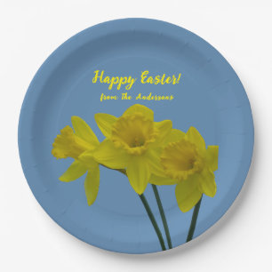 Gele borden voor "Happy Easter"-papier Papieren Bordje
