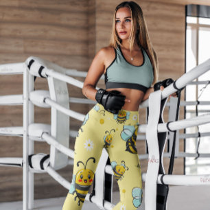 Gele borstelbijen Floral gepatterd   LEGGINGS