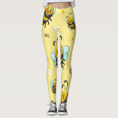 Gele borstelbijen Floral gepatterd | LEGGINGS (Voorkant)