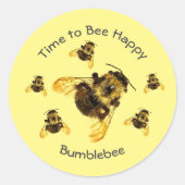 Gele borstelbijen Tijd om gelukkig  te worden Ronde Sticker (Voorkant)