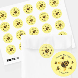 Gele borstelbijen Tijd om gelukkig  te worden Ronde Sticker