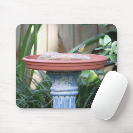 Gele-Borstvink bij Birdbath Muismat (Met muis)