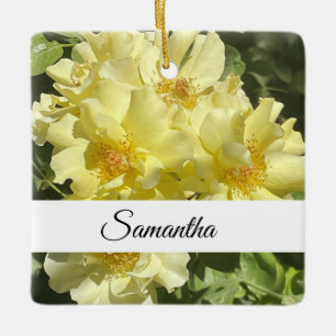 Gele botanische bloemen keramisch ornament