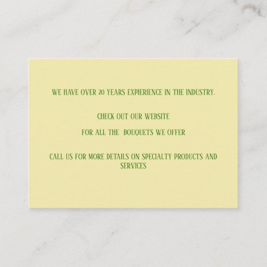 Gele botanische bloemenwinkel visitekaartje (Achterkant)