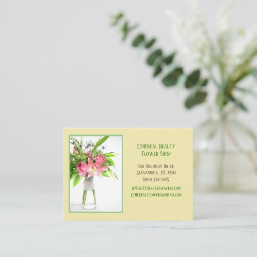 Gele botanische bloemenwinkel visitekaartje (Staand voorkant)