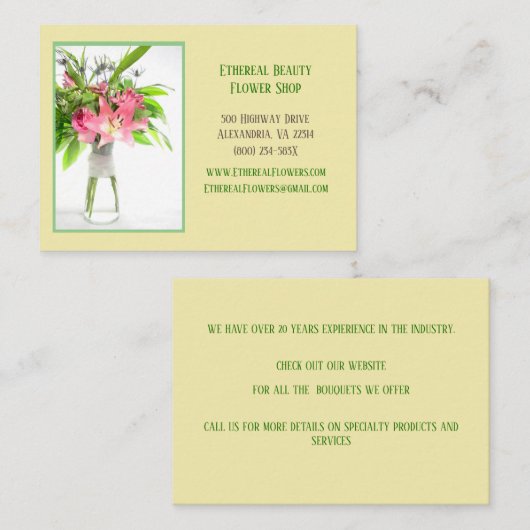 Gele botanische bloemenwinkel visitekaartje (Voorkant / Achterkant)